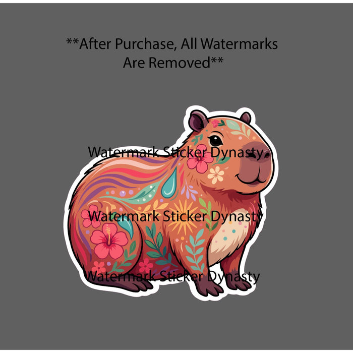 Capybara Sticker Waterproof Decal Animal Cute Flower Floral Kawaii Gift NEW