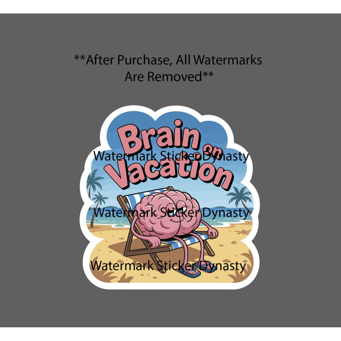 Brain on Vacation Sticker Waterproof Decal Outdoor Travel Beach Ocean Gift NEW
