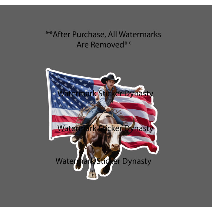 Bull Rider USA Sticker Waterproof Decal Flag America Rodeo Sports Gift NEW