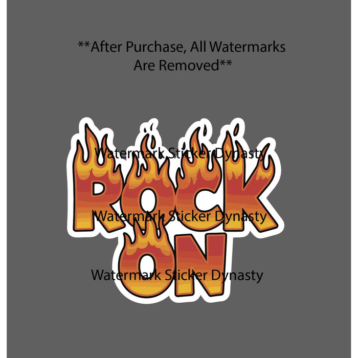 Rock On Sticker Waterproof Decal Music Fire Flames Band Song Quote Gift NEW