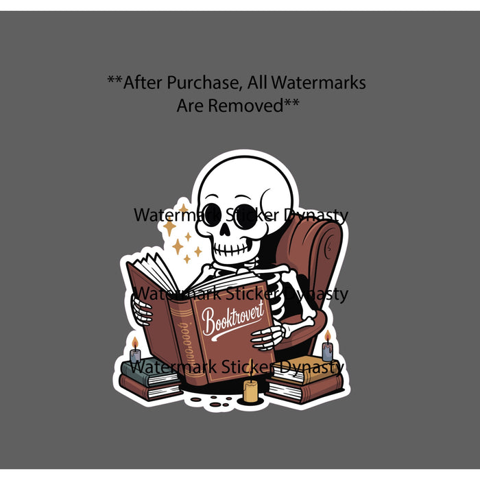 Booktrovert Sticker Waterproof Decal Skeleton Books Reading Novel Gift NEW