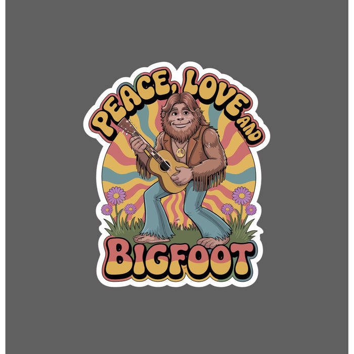 Bigfoot Hippie Sticker Waterproof Decal Peace Love Music Guitar Funny Gift NEW