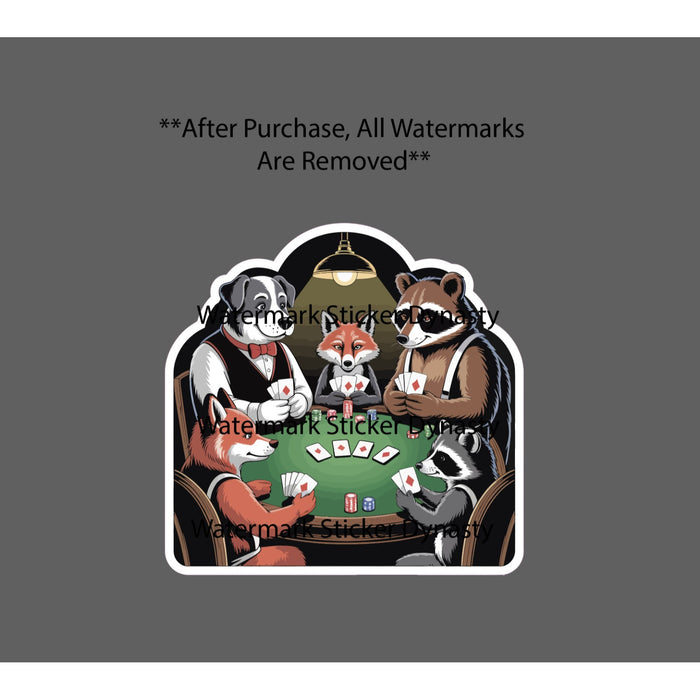 Animals Playing Poker Sticker Waterproof Decal Cards Fox Raccoon Dog Gift NEW