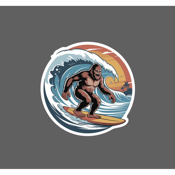 Bigfoot Surfing Sticker Surf Beach Ocean Waves Funny Gift Waterproof NEW