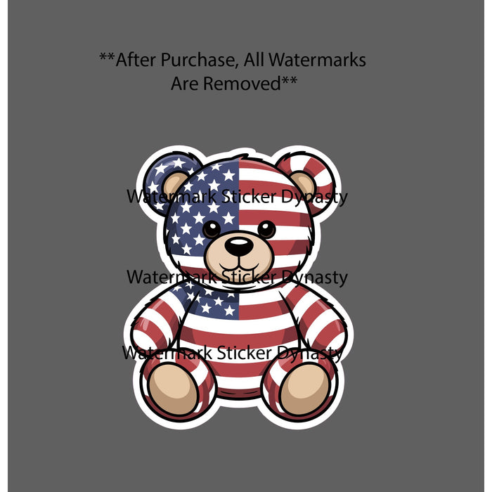Teddy Bear Sticker Waterproof Decal USA Flag American Design Patriotic Gift NEW