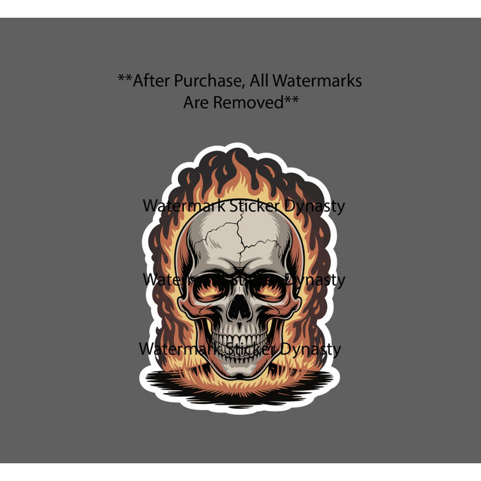 Skull Sticker Waterproof Decal Fire Flames Hardcore Bones Skeleton Gift NEW