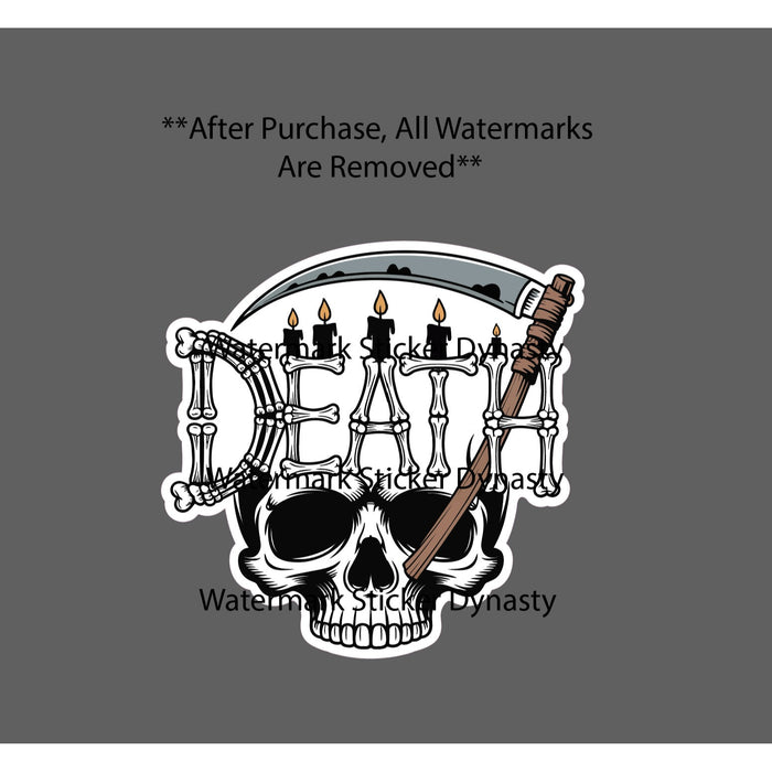 Death Skull Sticker Waterproof Decal Candles Scythe Grim Reaper Bones Gift NEW