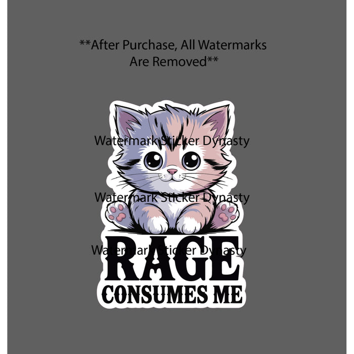 Rage Consumes Me Sticker Waterproof Decal Kitten Cat Kawaii Cute Funny Gift NEW