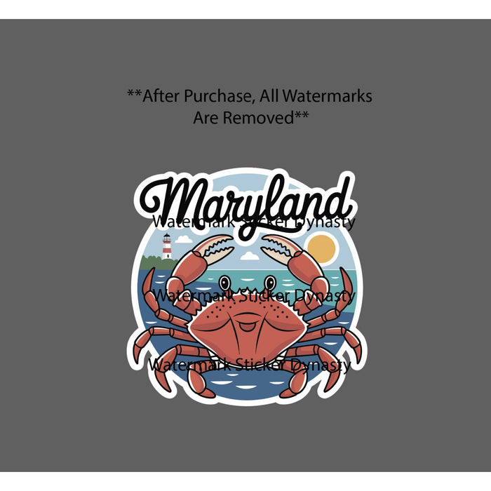 Maryland Sticker Waterproof Decal State Ocean Coast Crab Animal Surf Gift NEW