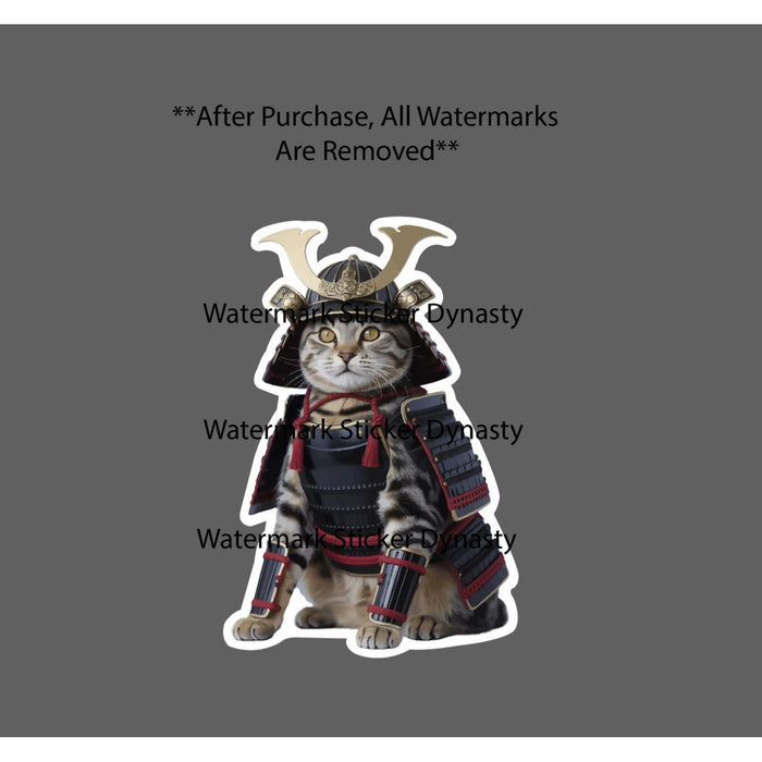 Cat Samurai Sticker Waterproof Decal Warrior Cat Animal War Katana Gift NEW