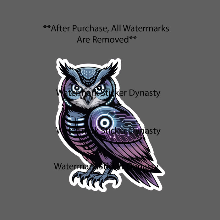 Cyberpunk Owl Sticker Waterproof Decal Bionic Gears Neon Animal Gift NEW