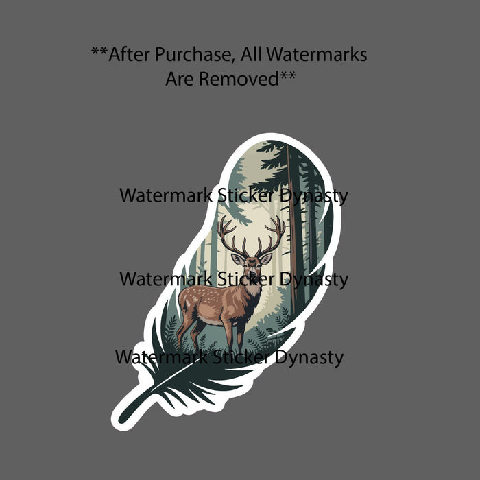 Feather Deer Sticker Waterproof Decal Nature Scene Buck Wild Outdoor Gift NEW