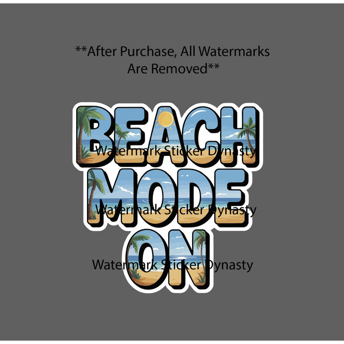 Beach Mode On Sticker Waterproof Decal Tropical Travel Waves Vacation Gift NEW