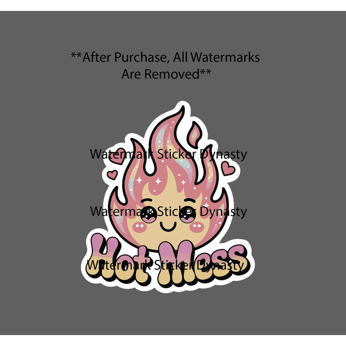 Hot Mess Sticker Waterproof Decal Fire Flames Pink Cute Funny Humor Gift NEW