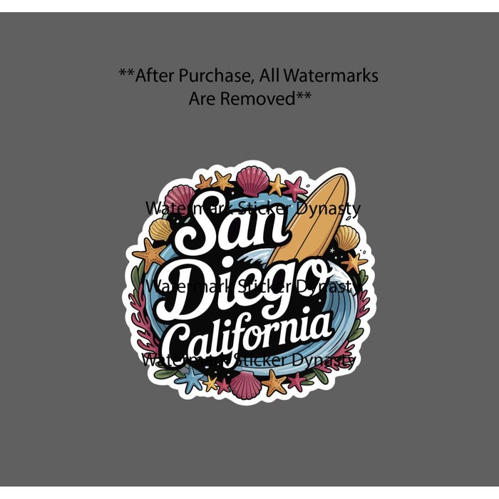 San Diego California Sticker Waterproof Decal Ocean Beach Wave Shell Travel NEW