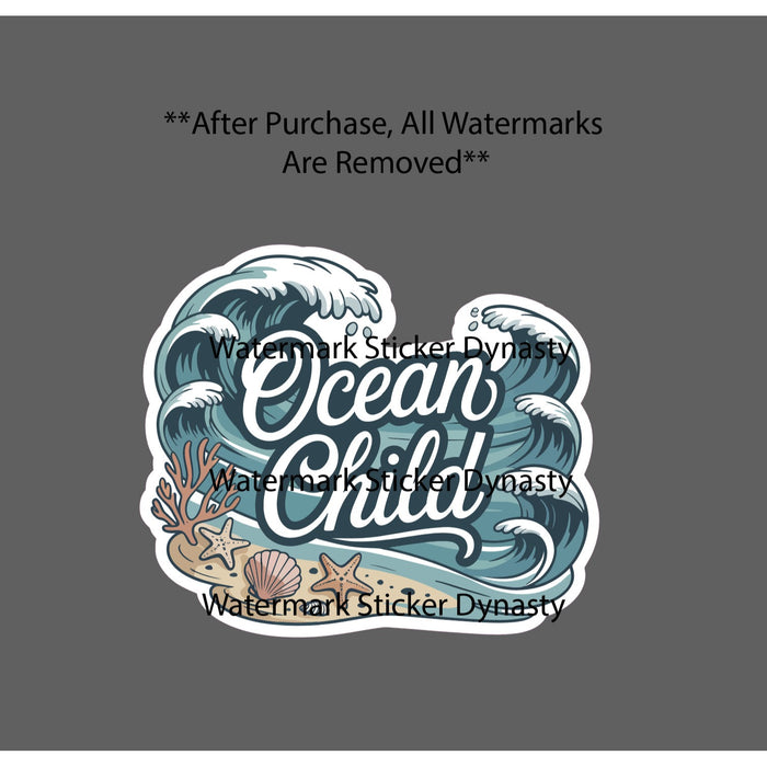 Ocean Child Sticker Waterproof Decal Waves Beach Shells Starfish Gift NEW