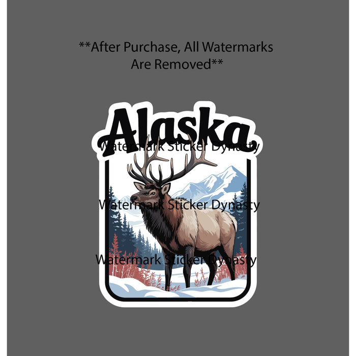 Alaska Sticker Waterproof Decal Elk Wildlife Outdoor Nature Scene Gift NEW