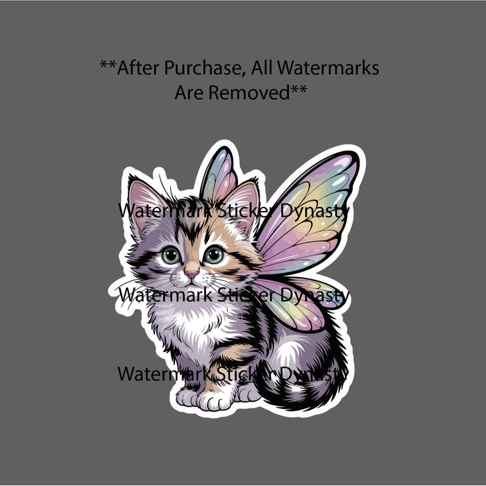 Kitten Fairy Sticker Waterproof Decal Fantasy Cute Cat Wings Rainbow Gift NEW