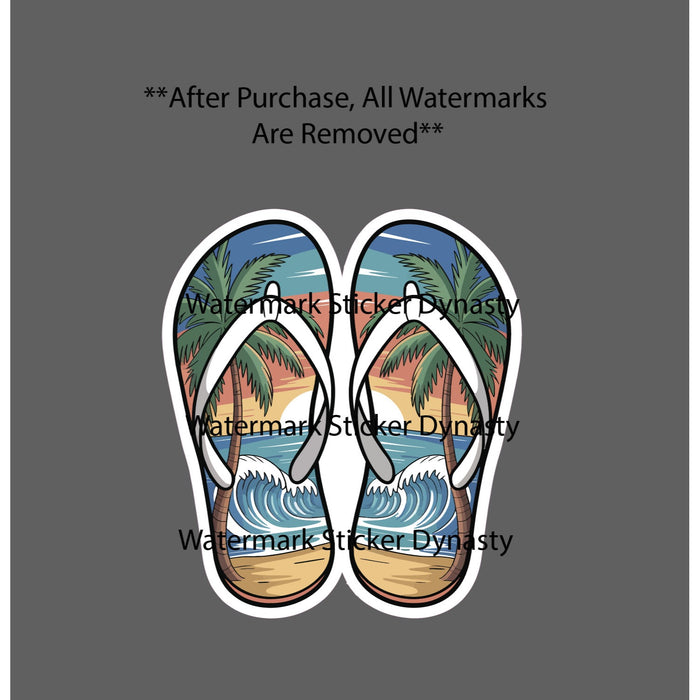 Flip Flops Beach Scene Sticker Waterproof Decal Ocean Waves Tropical Gift NEW