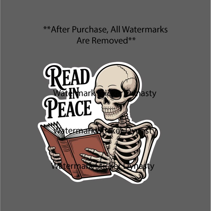 Read In Peace Sticker Waterproof Decal Skeleton Bones Reader Books Gift NEW
