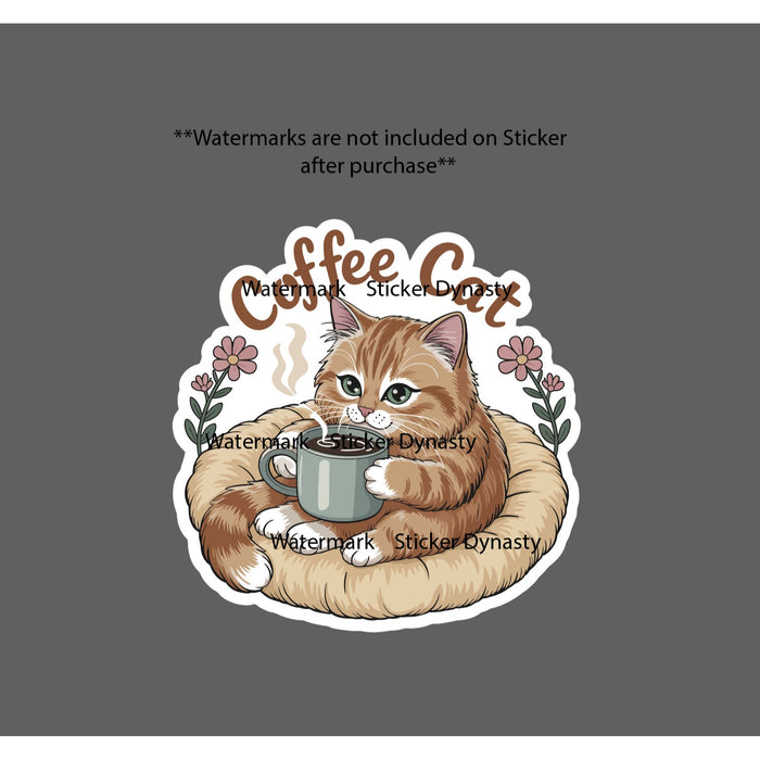 Coffee Cat Sticker Cute Funny Floral Flower Home Brew Waterproof Decal Gift NEW