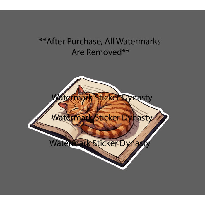 Cat Sleeping on Book Sticker Waterproof Decal Pet Sleep Reading Reader Gift NEW