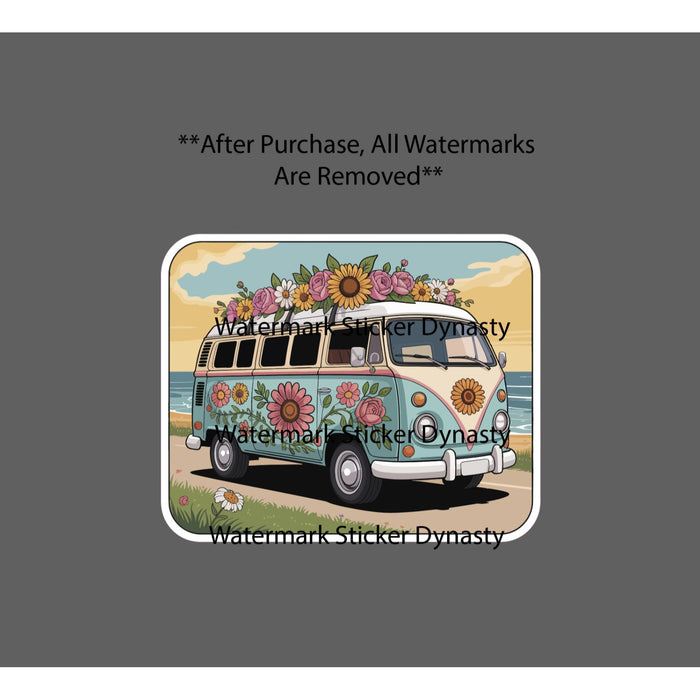 Hippie Bus Sticker Waterproof Decal Floral Flower Travel Retro Vintage Gift NEW