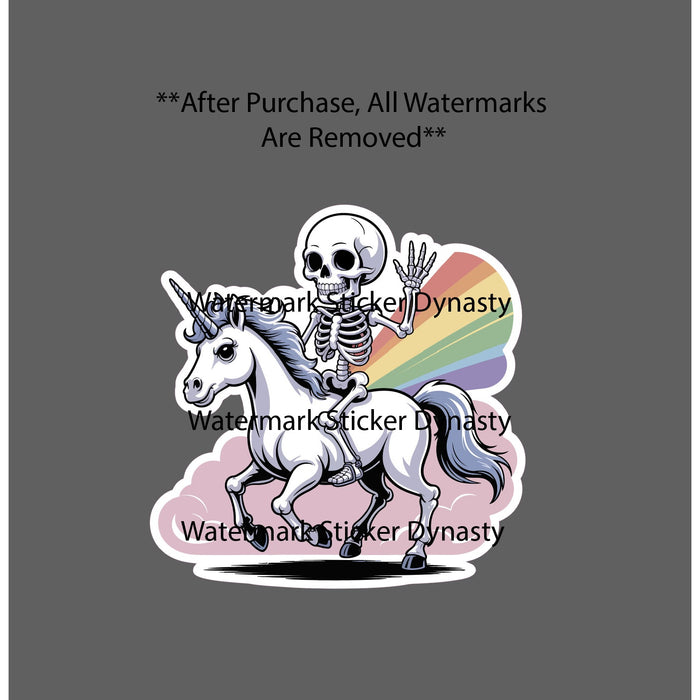 Skeleton Riding Unicorn Sticker Waterproof Decal Rainbow Fantasy Gift NEW