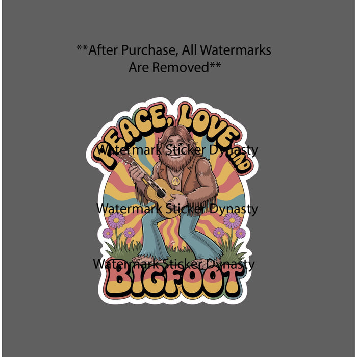 Bigfoot Hippie Sticker Waterproof Decal Peace Love Music Guitar Funny Gift NEW
