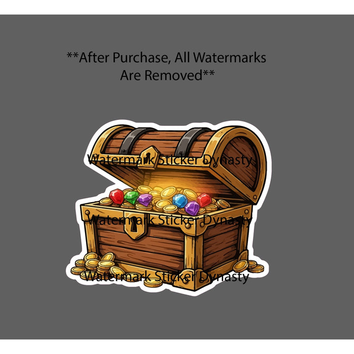 Treasure Chest Sticker Waterproof Decal Coins Gold Gem Pirate Cartoon Gift NEW