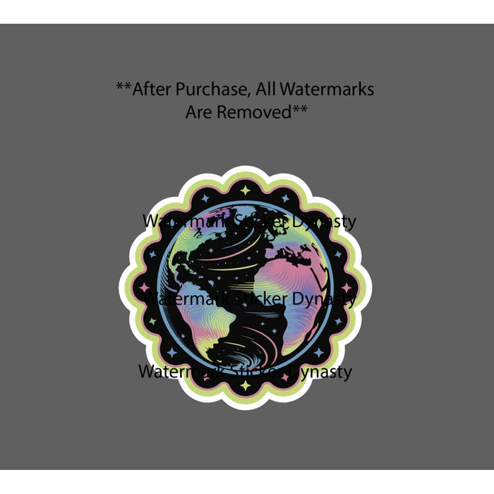 Trippy Earth Sticker Waterproof Decal Globe Travel Neon Space Star Gift NEW