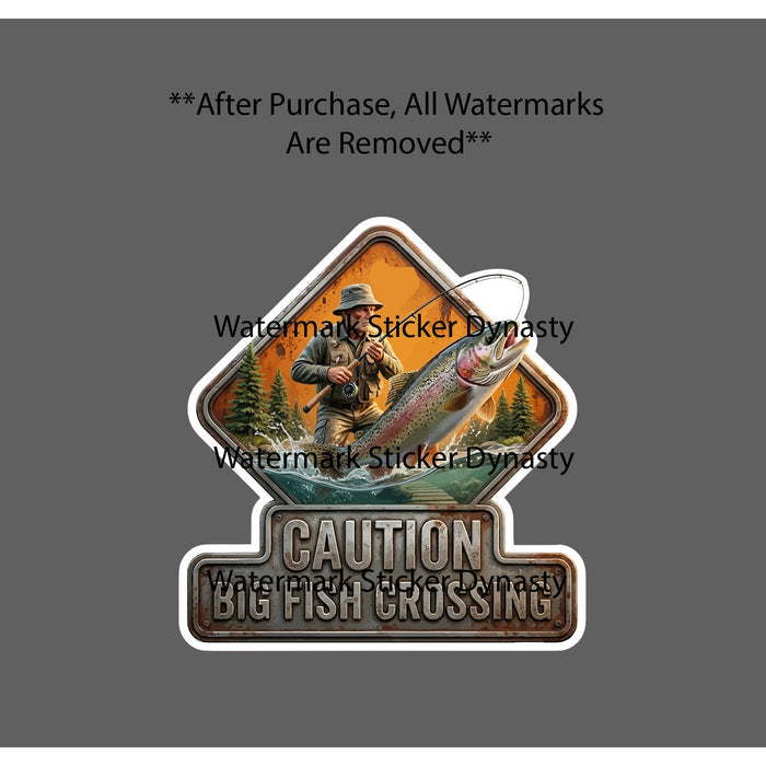 Big Fish Crossing Sticker Waterproof Decal Fishing Outdoor Trout Gift NEW