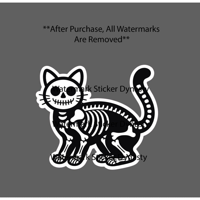 Cat Skeleton Sticker Waterproof Decal Bones Horror Scary Smile Cute Gift NEW