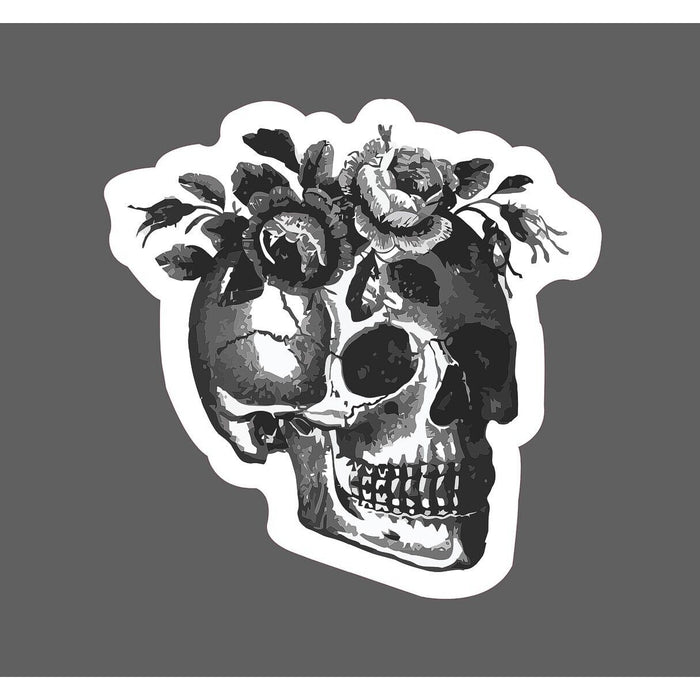 Floral Skull Sticker Black & Gray