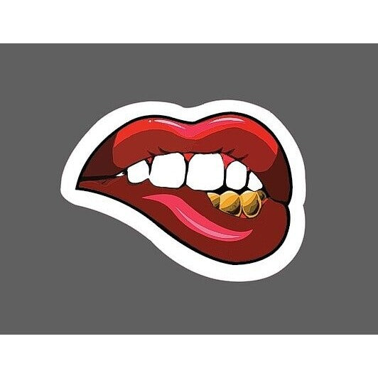 Lip Bite Sticker Gold Grill