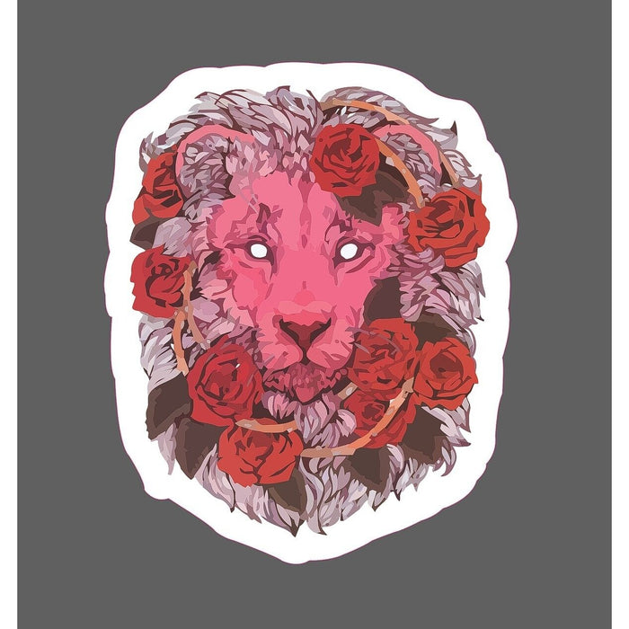 Lion Sticker Red Roses Mane