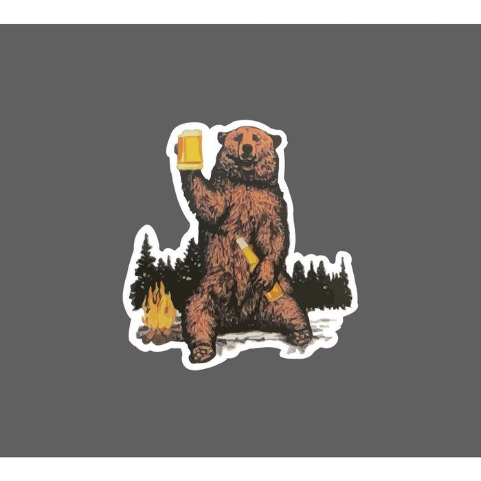 Bear Camping Sticker Beer