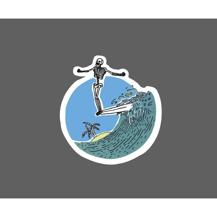Skeleton Surfing Sticker Hang 10